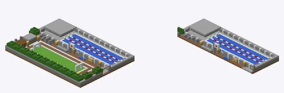 Exterior and cutaway of Elementary school yard with pool