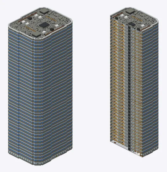 Exterior and cutaway of リバーポイントタワー