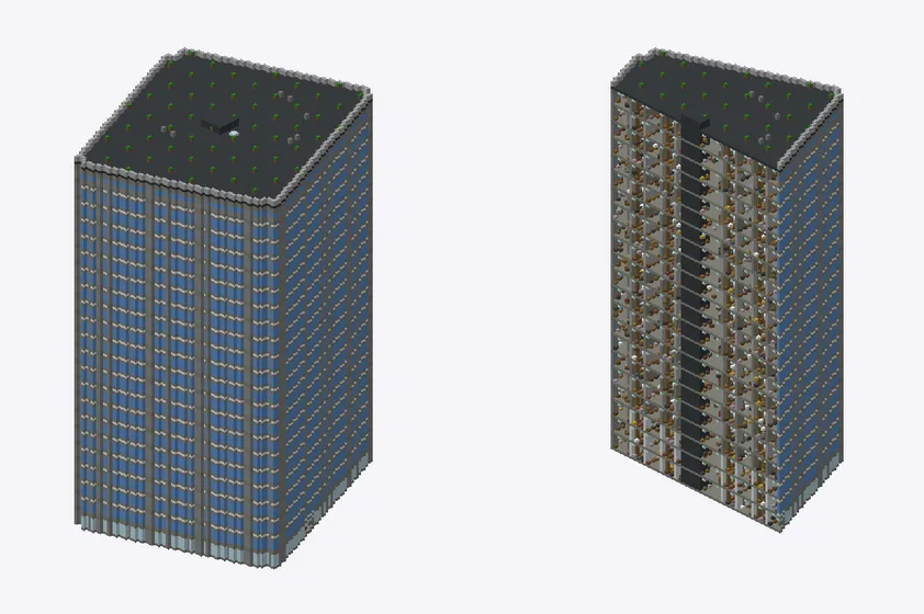 Exterior and cutaway of COREDO室町1 (室町東三井ビルディング)