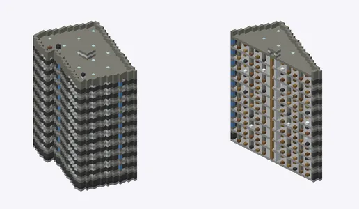 Exterior and cutaway of 新京橋ビル