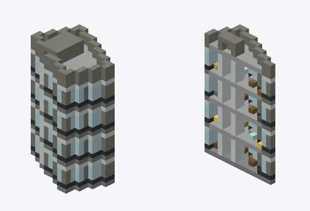Exterior and cutaway of Kamejima Bld