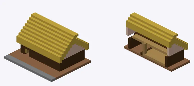 Exterior and cutaway of Kominka farmhouse