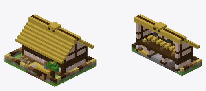 Exterior and cutaway of Kominka farmhouse